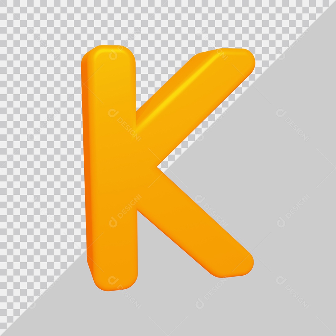 Letra K Maiúscula Amarela Ilustração 3D PSD
