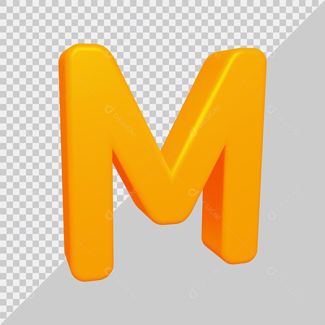 Letra M Maiúscula Amarela Ilustração 3D PSD
