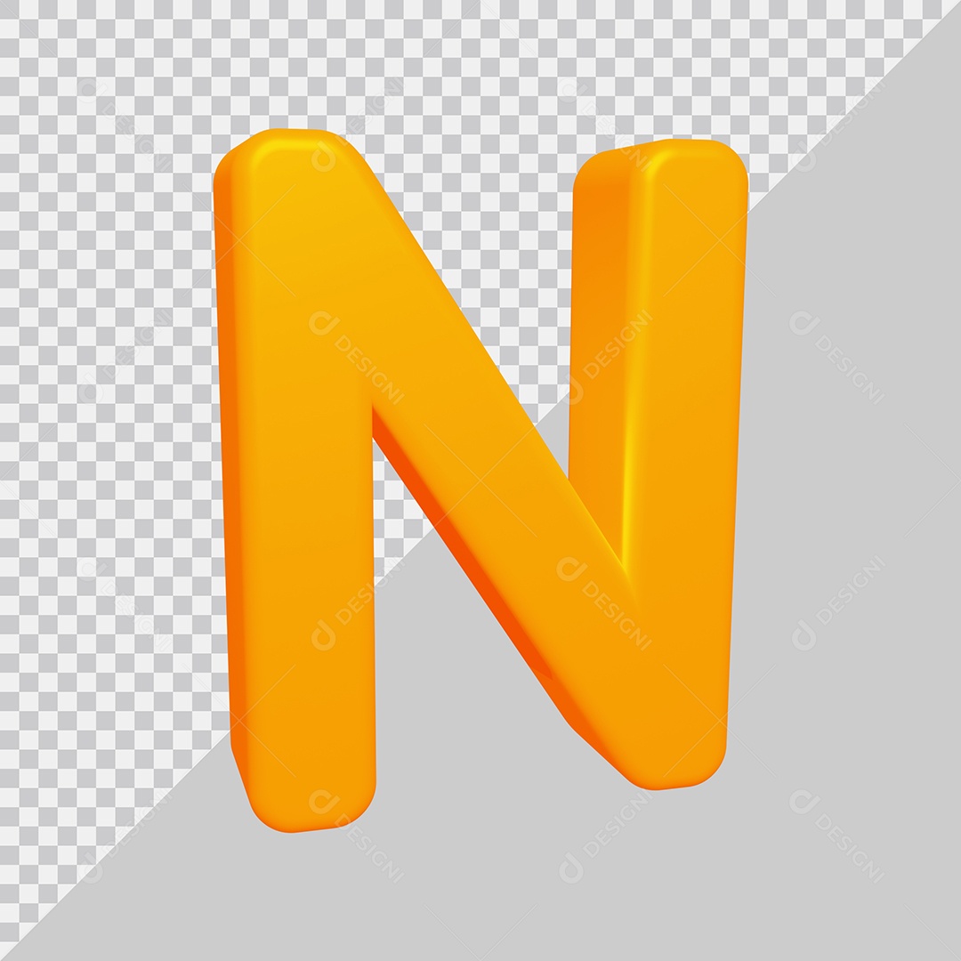 Letra N Maiúscula Amarela Ilustração 3D PSD
