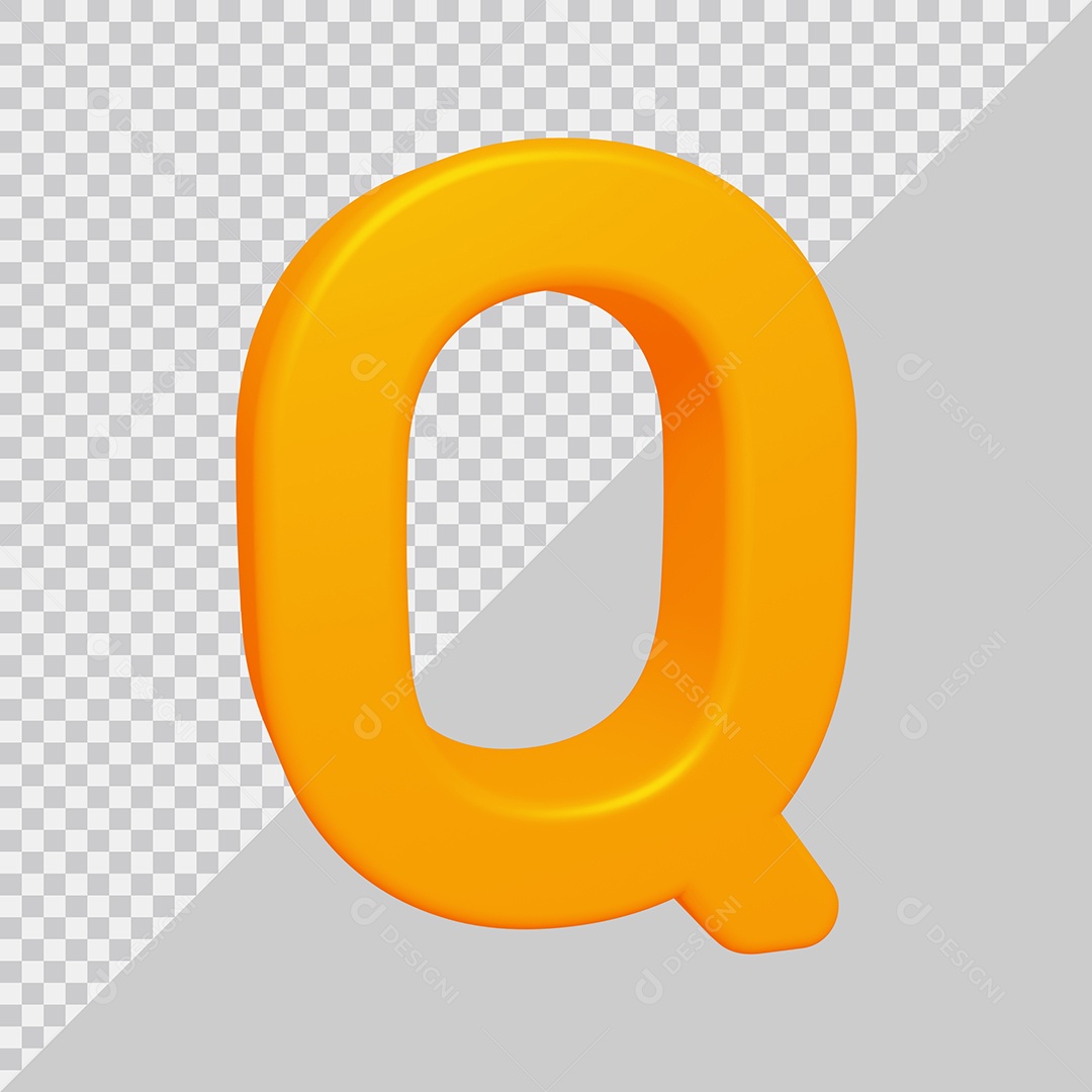 Letra Q Maiúscula Amarela Ilustração 3D PSD