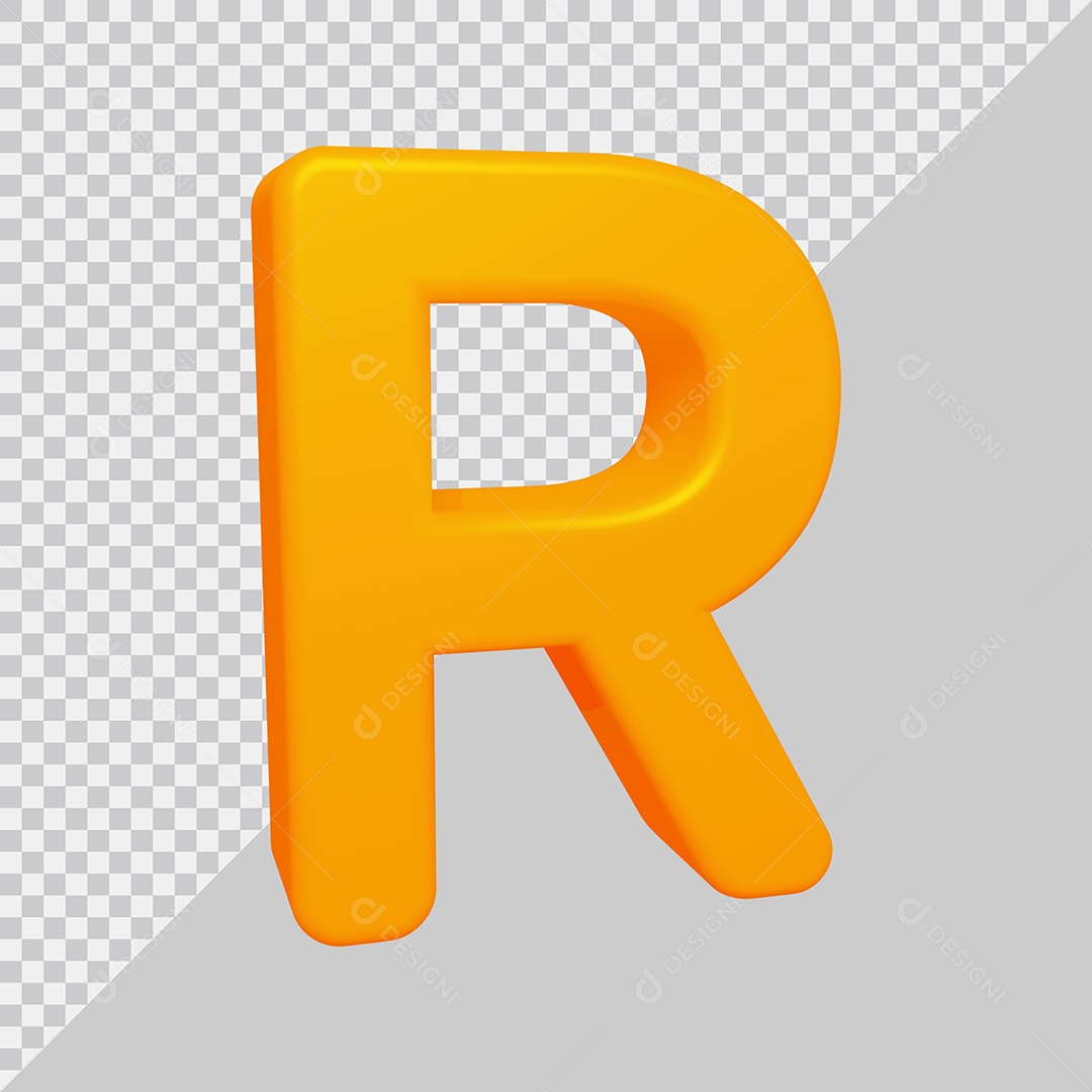 Letra R Maiúscula Amarela Ilustração 3D PSD