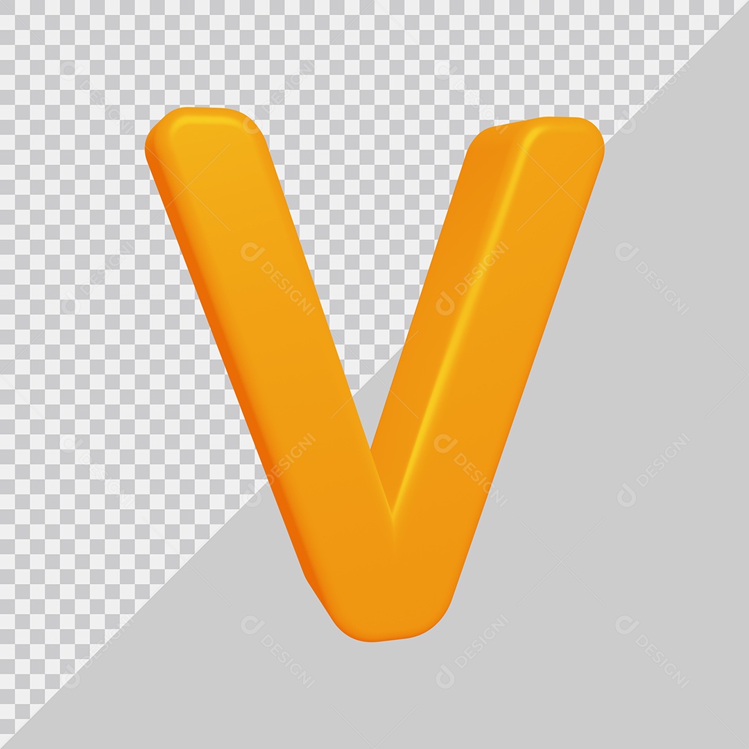 Letra V Maiúscula Amarela Ilustração 3D PSD