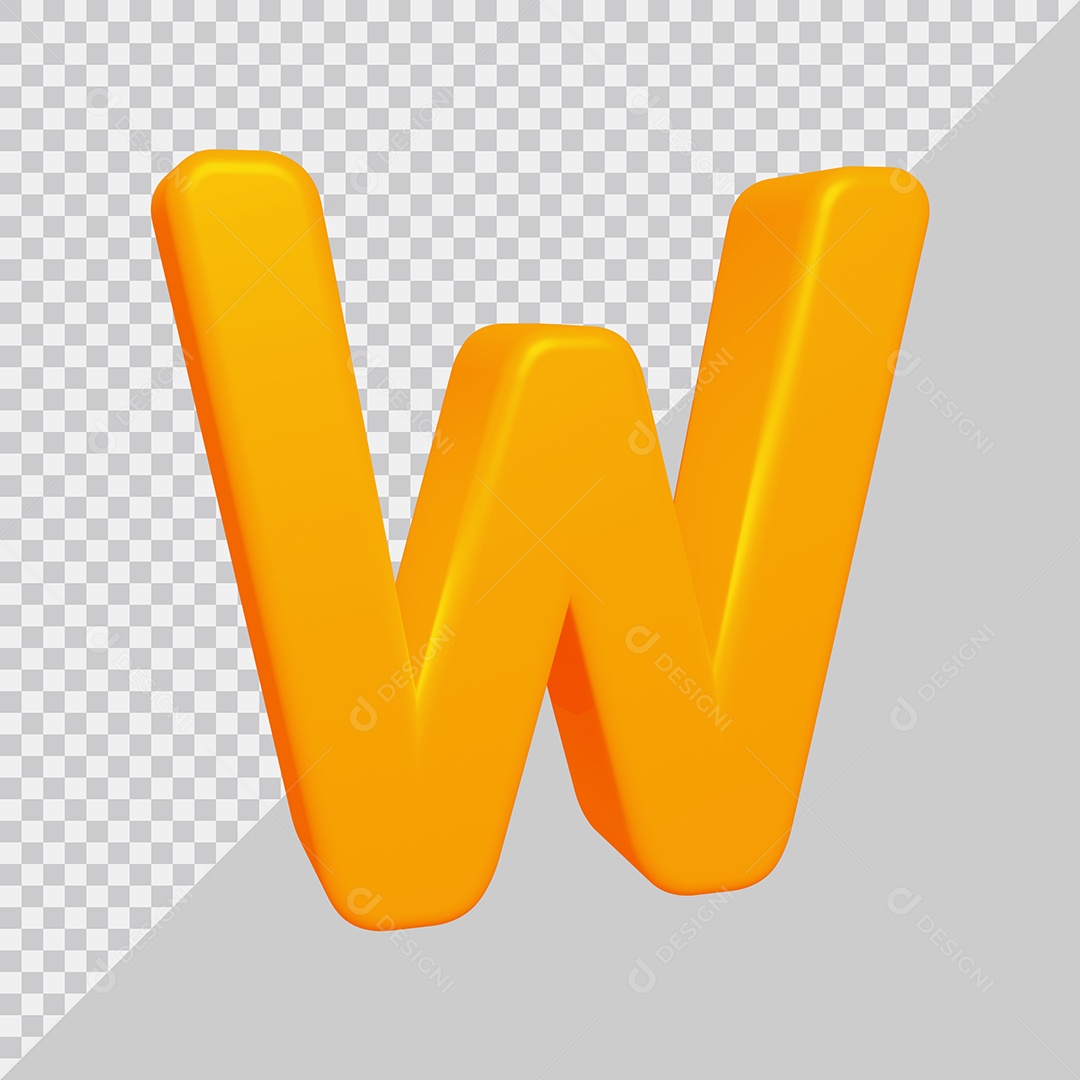 Letra W Maiúscula Amarela Ilustração 3D PSD