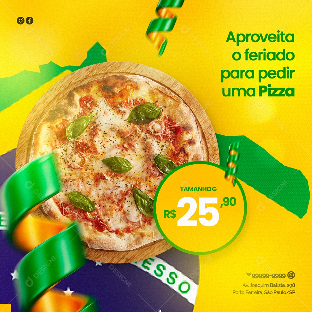Social Media Independência do Brasil Pizzarias Aproveite o Feriado PSD Editável