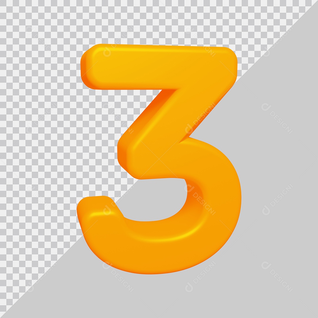 Número 3 com pele Rosa Ilustração 3D PSD