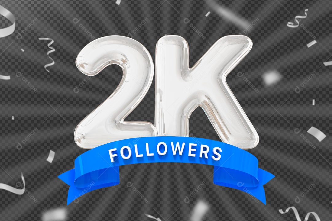 Elemento 3D Ícone Prata 2K Seguidores PSD Editável