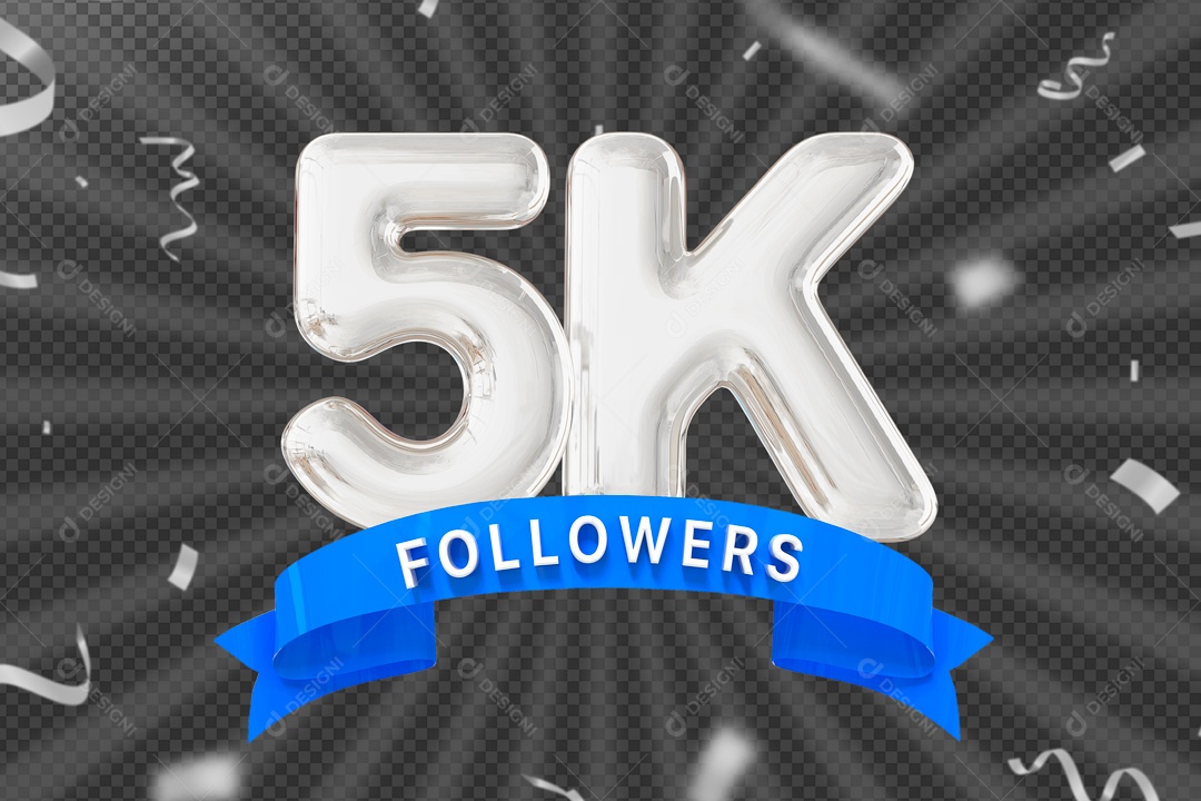 Elemento 3D Ícone Prata 5K Seguidores PSD Editável
