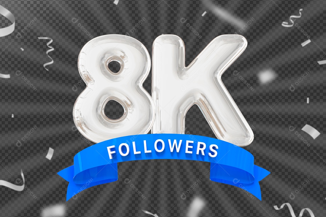 Elemento 3D Ícone Prata 8K Seguidores PSD Editável