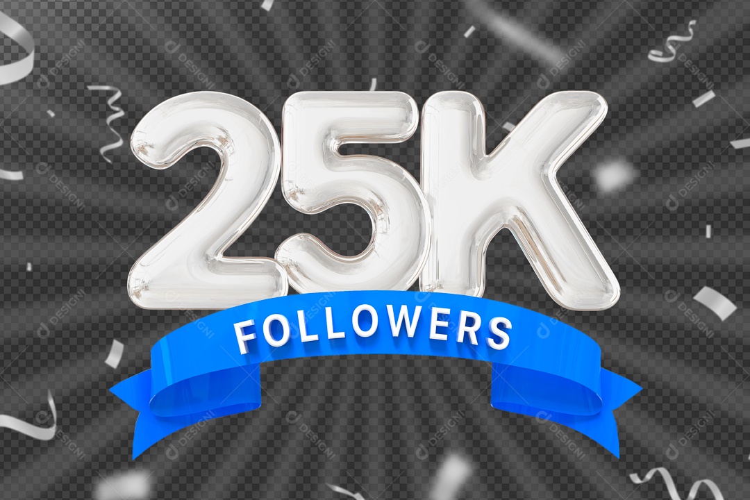 Elemento 3D Ícone Prata 25K Seguidores PSD Editável