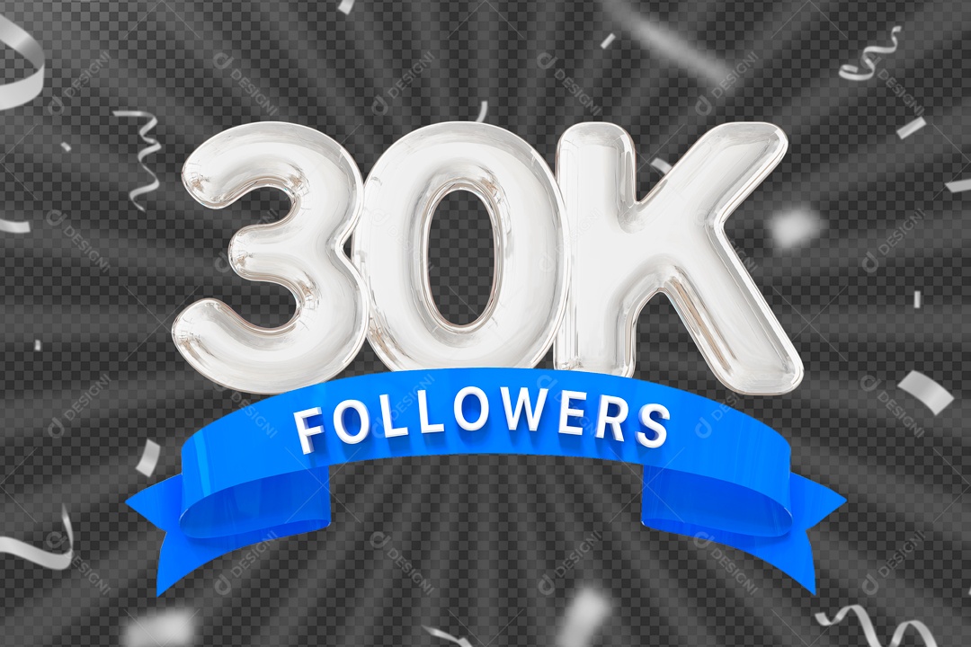 Elemento 3D Ícone Prata 30K Seguidores PSD Editável