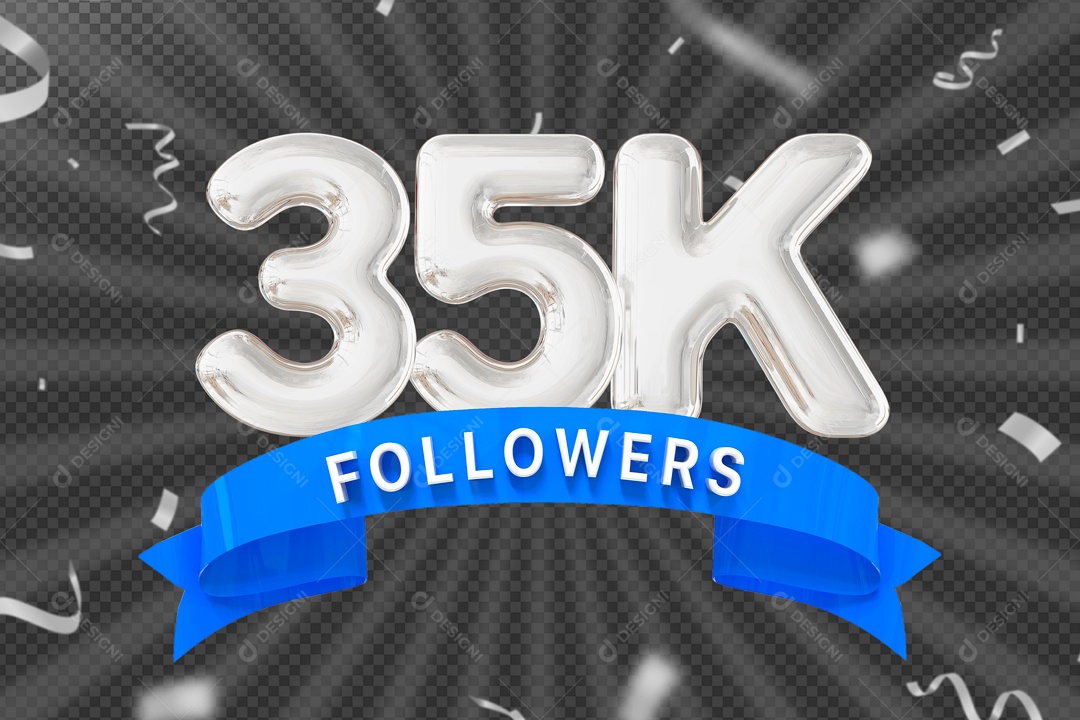 Elemento 3D Ícone Prata 35K Seguidores PSD Editável