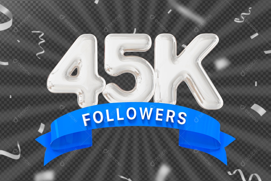 Elemento 3D Ícone Prata 45K Seguidores PSD Editável