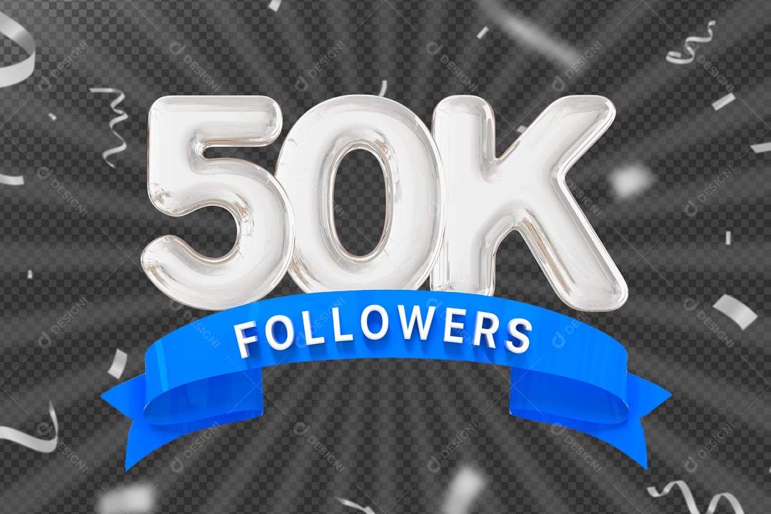 Elemento 3D Ícone Prata 50K Seguidores PSD Editável