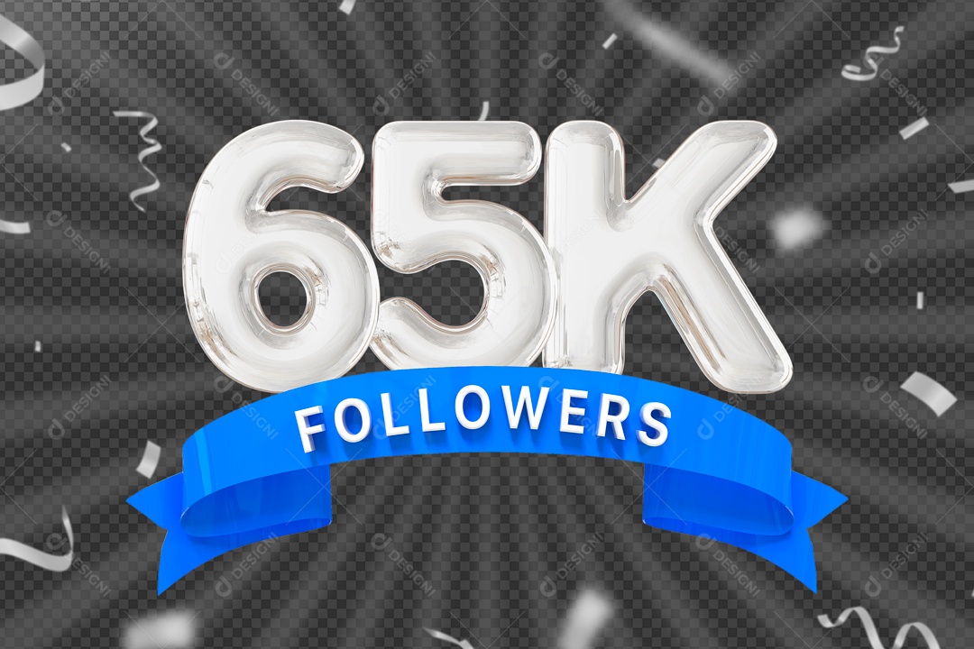 Elemento 3D Ícone Prata 65K Seguidores PSD Editável