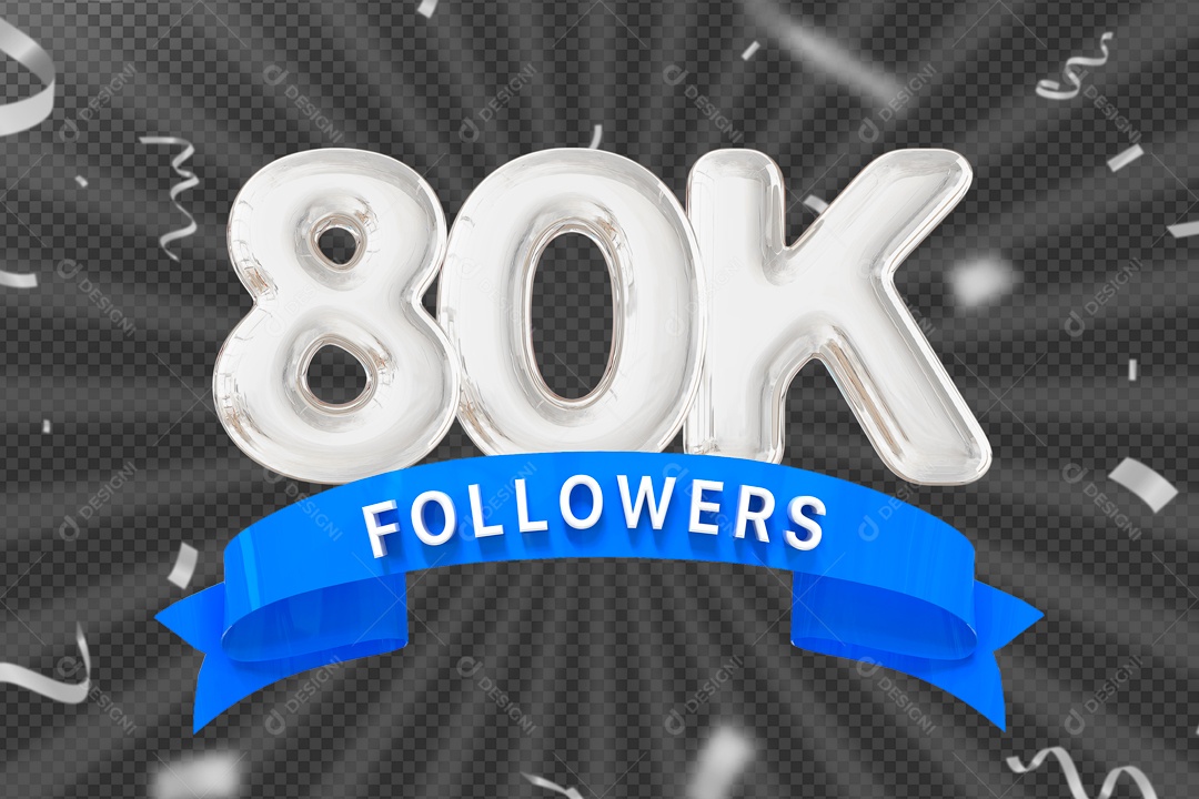Elemento 3D Ícone Prata 80K Seguidores PSD Editável