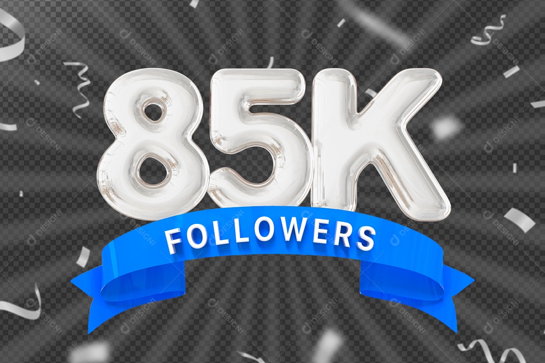 Elemento 3D Ícone Prata 85K Seguidores PSD Editável