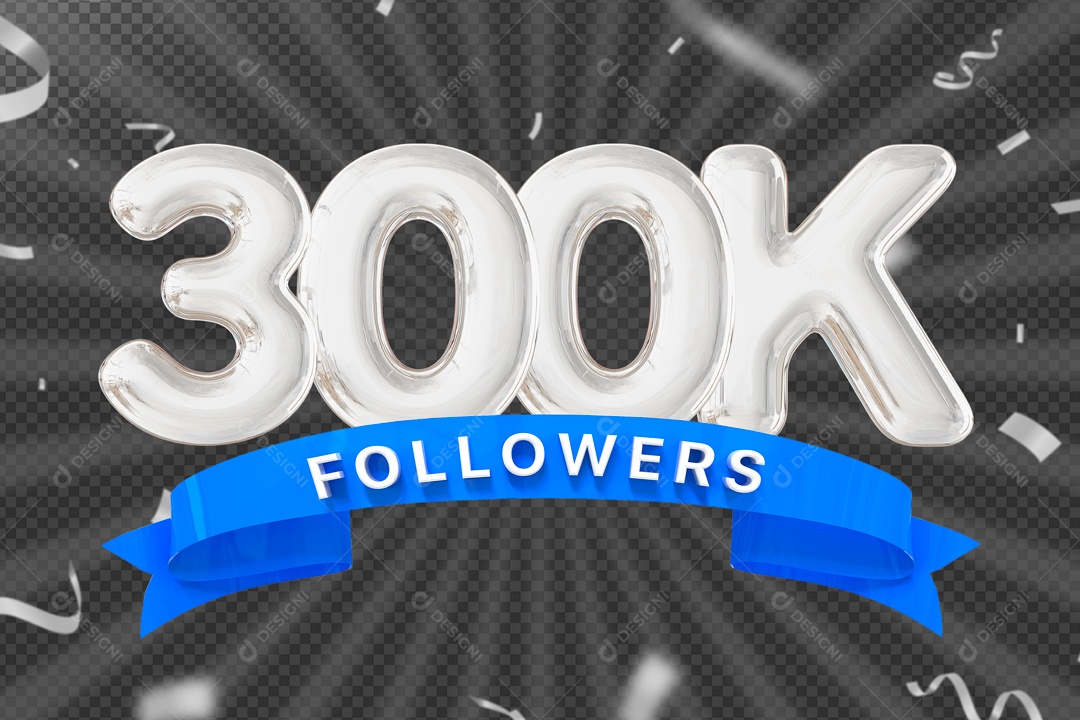 Elemento 3D Ícone Prata 300K Seguidores PSD Editável