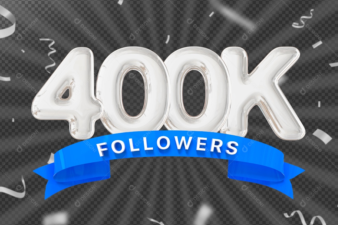 Elemento 3D Ícone Prata 400K Seguidores PSD Editável
