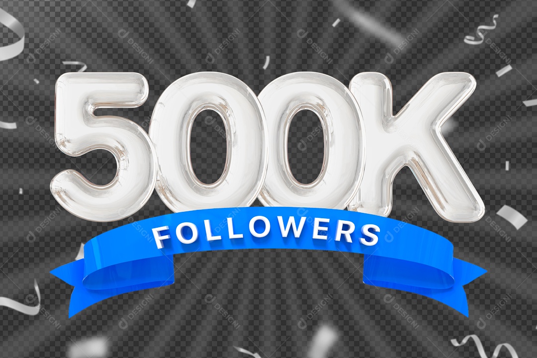 Elemento 3D Ícone Prata 500K Seguidores PSD Editável