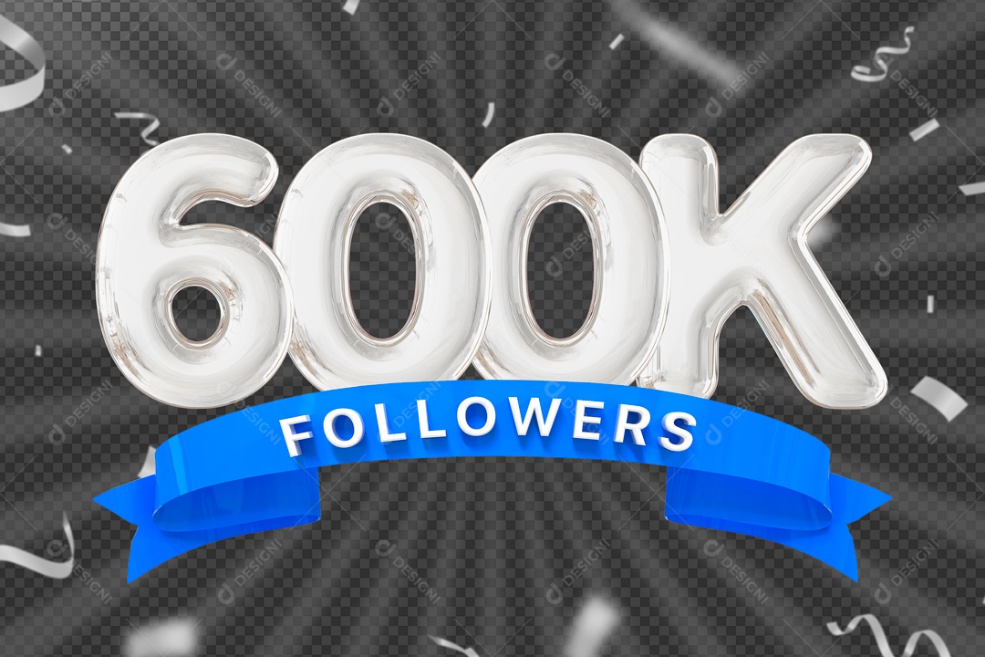 Elemento 3D Ícone Prata 600K Seguidores PSD Editável