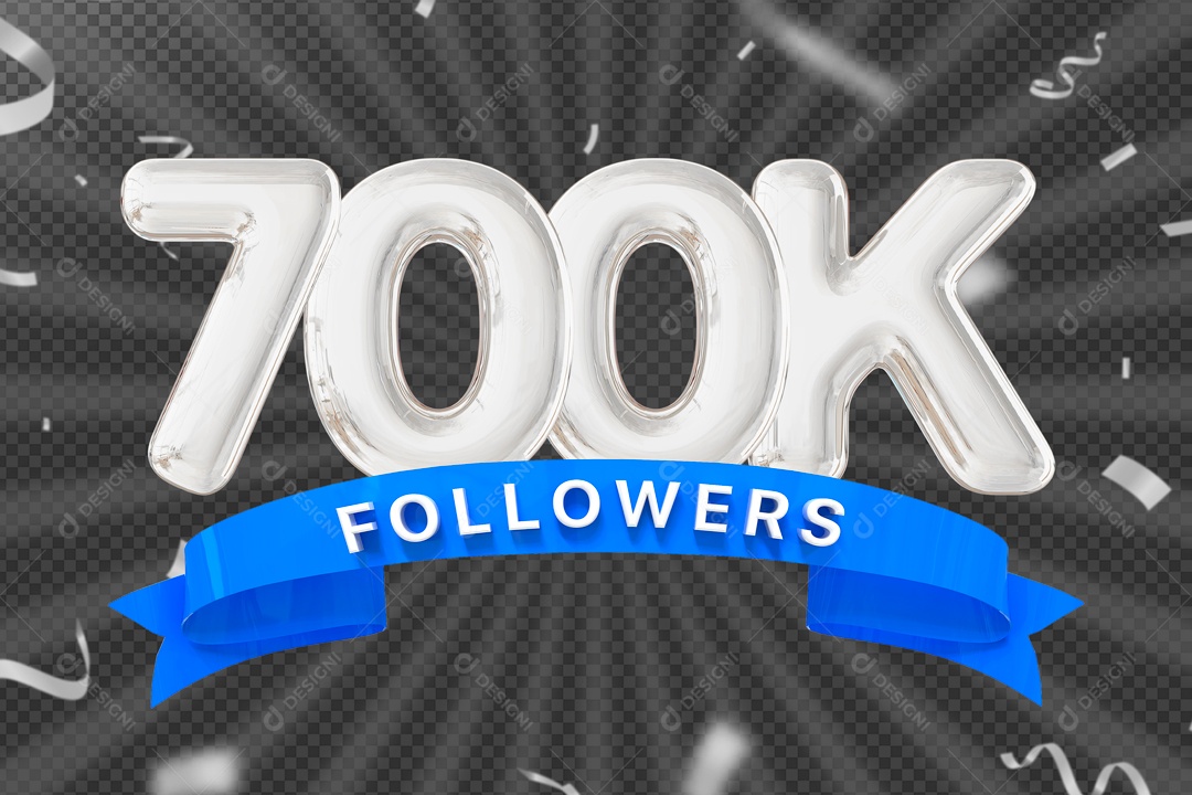 Elemento 3D Ícone Prata 700K Seguidores PSD Editável