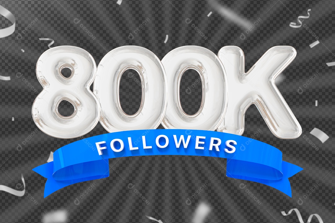 Elemento 3D Ícone Prata 800K Seguidores PSD Editável
