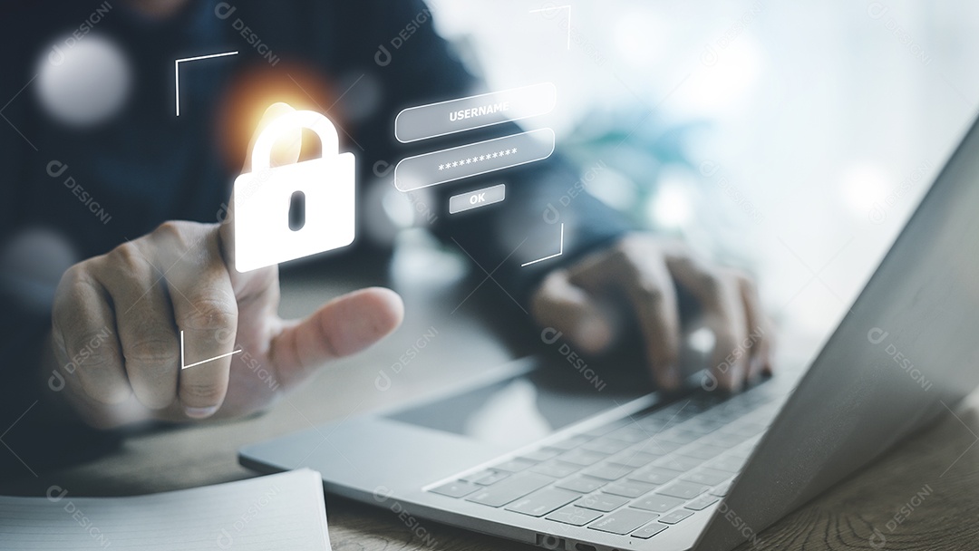 login e senha, conceito de segurança cibernética, proteção de dados e acesso seguro à Internet, segurança cibernética