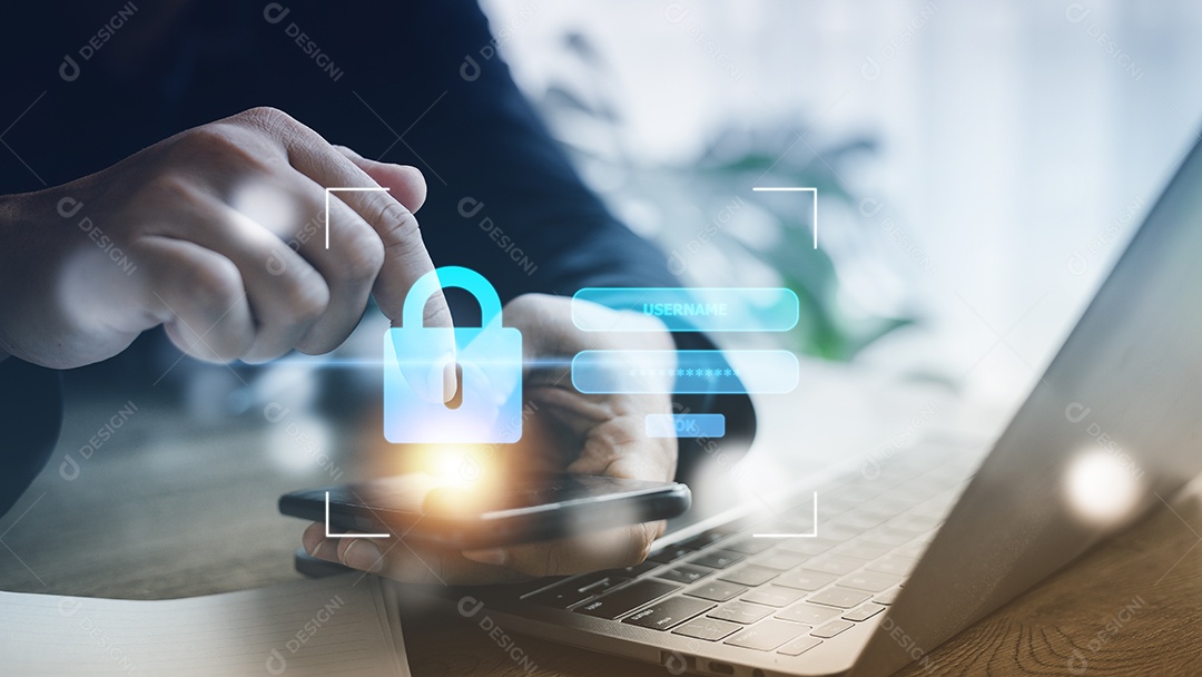 login e senha, conceito de segurança cibernética, proteção de dados e acesso seguro à Internet, segurança cibernética