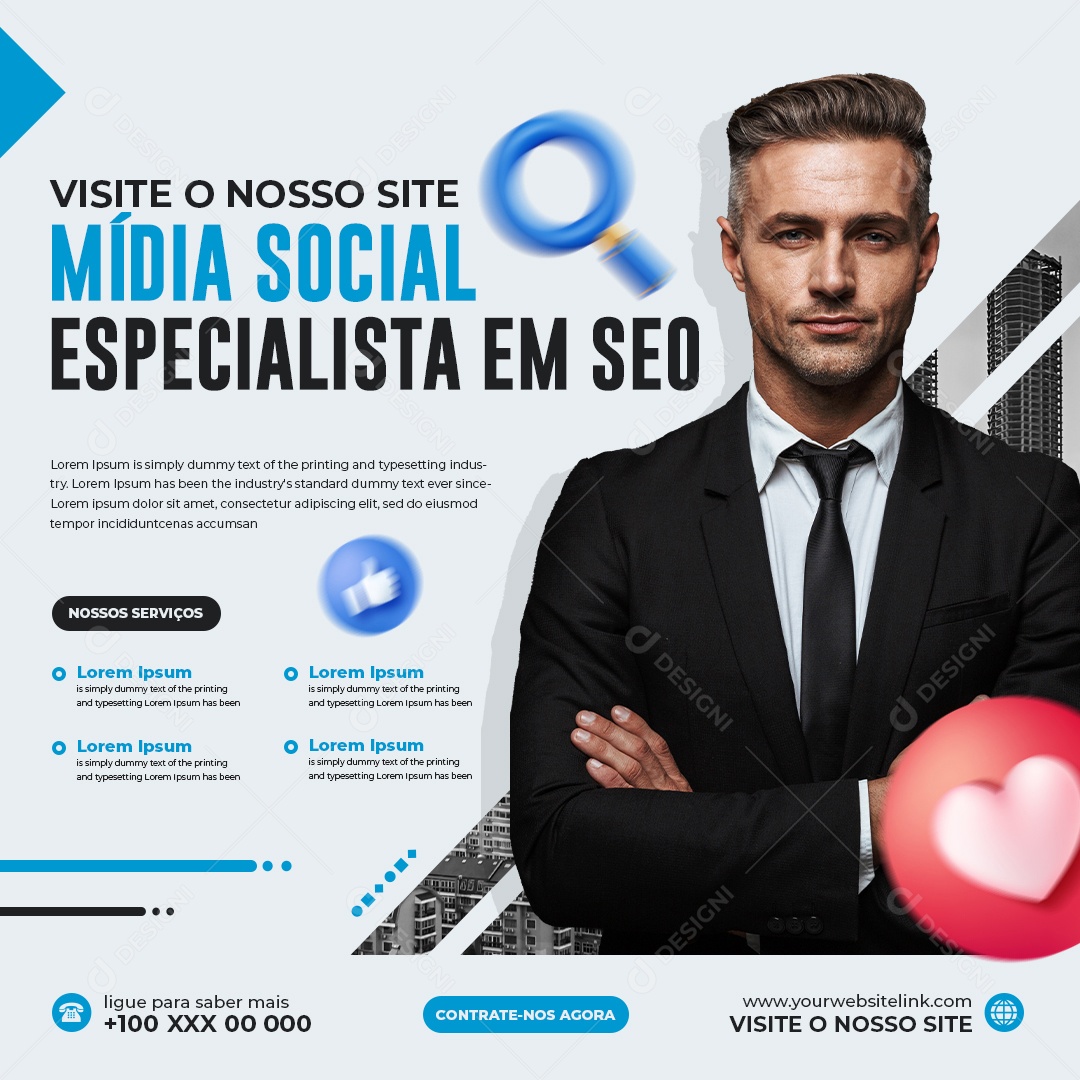 Social Media Marketing Mídia Social Especialista em Seo PSD Editável