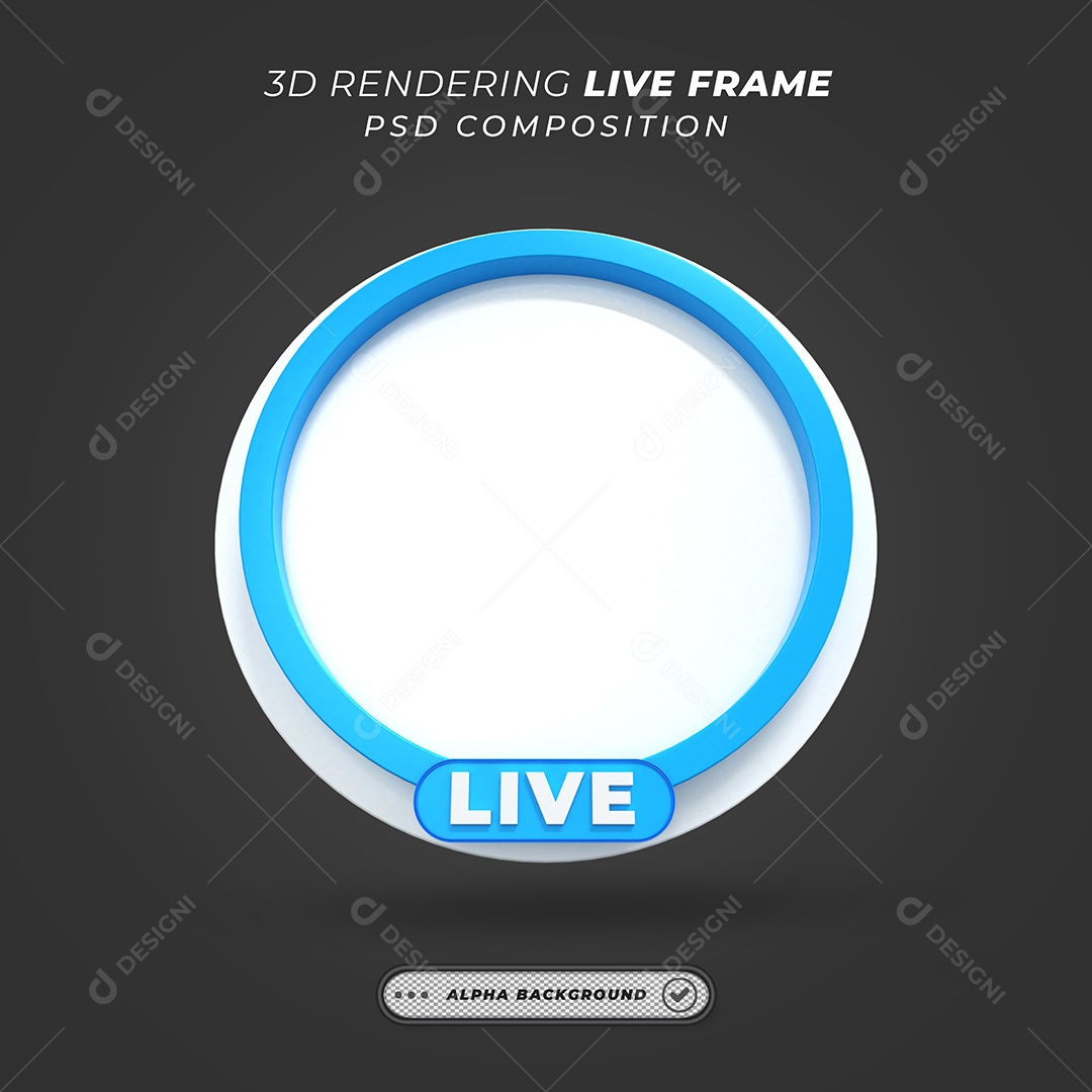 Quadro Círcular de Live Elemento 3D Branco e Azul para Composição PSD