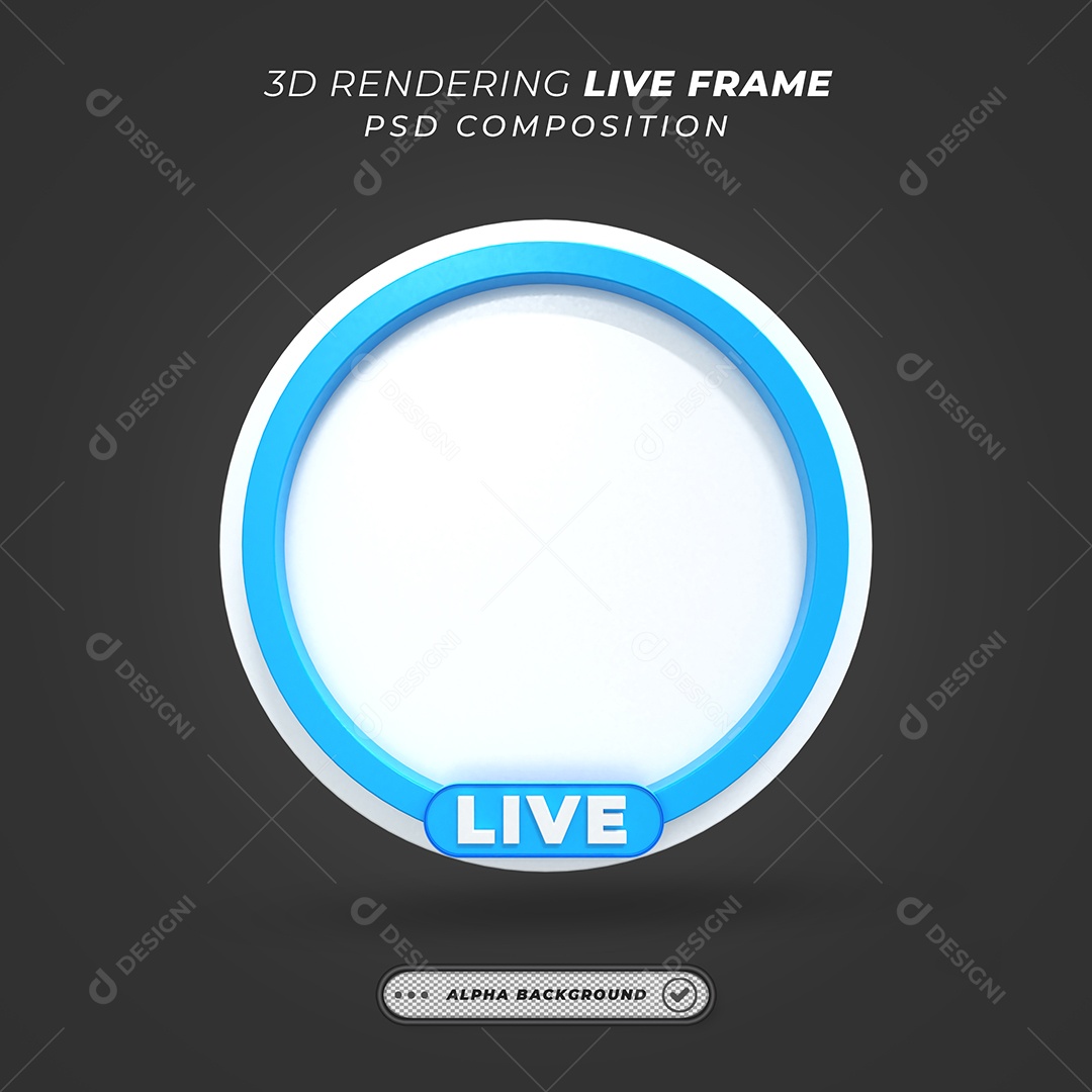 Quadro Círcular de Live Elemento 3D Branco e Azul para Composição PSD