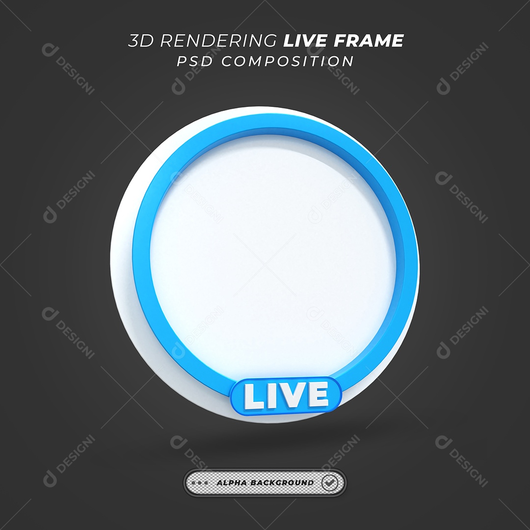 Quadro Círcular de Live Elemento 3D Branco e Azul para Composição PSD