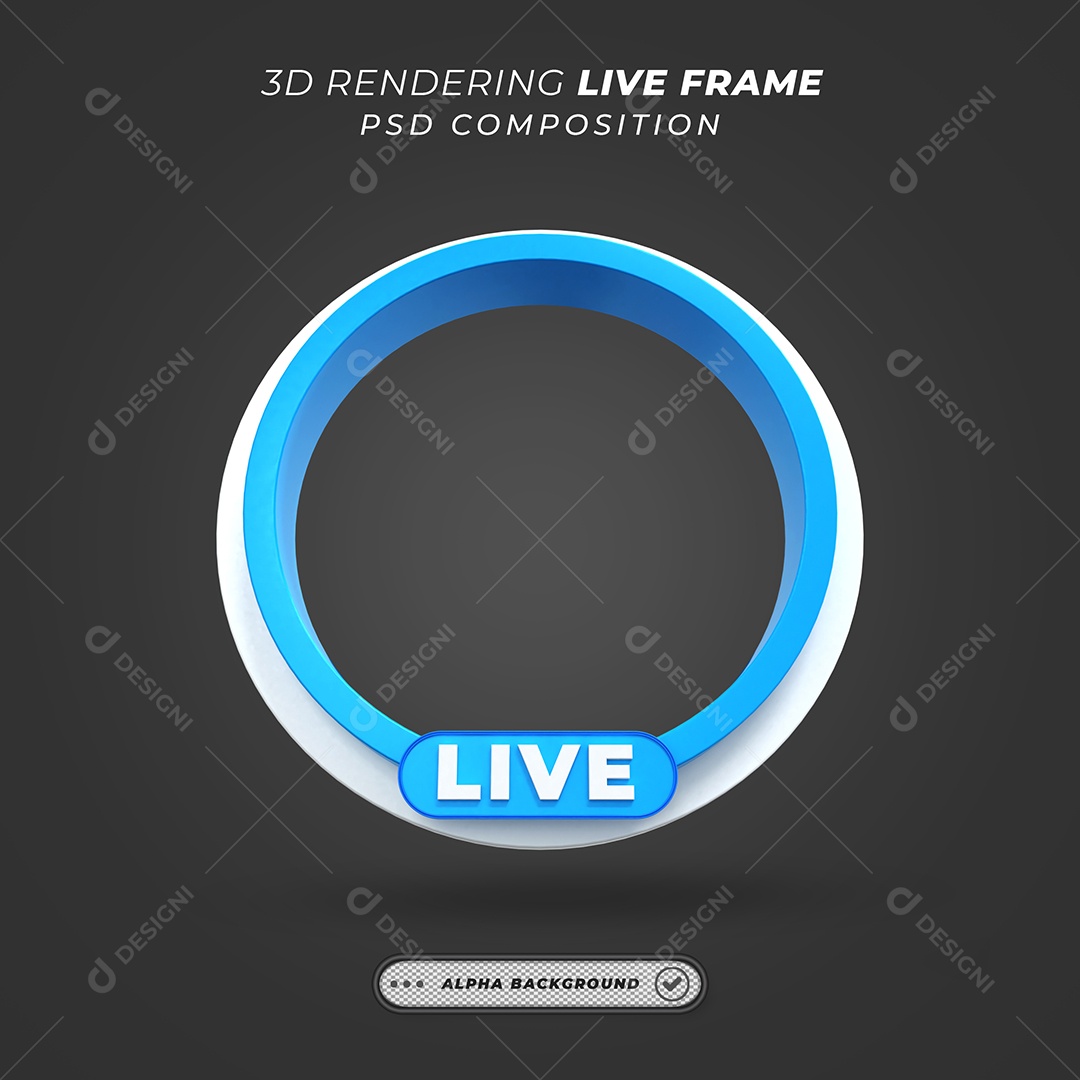 Quadro Círcular de Live Elemento 3D Branco e Azul para Composição PSD