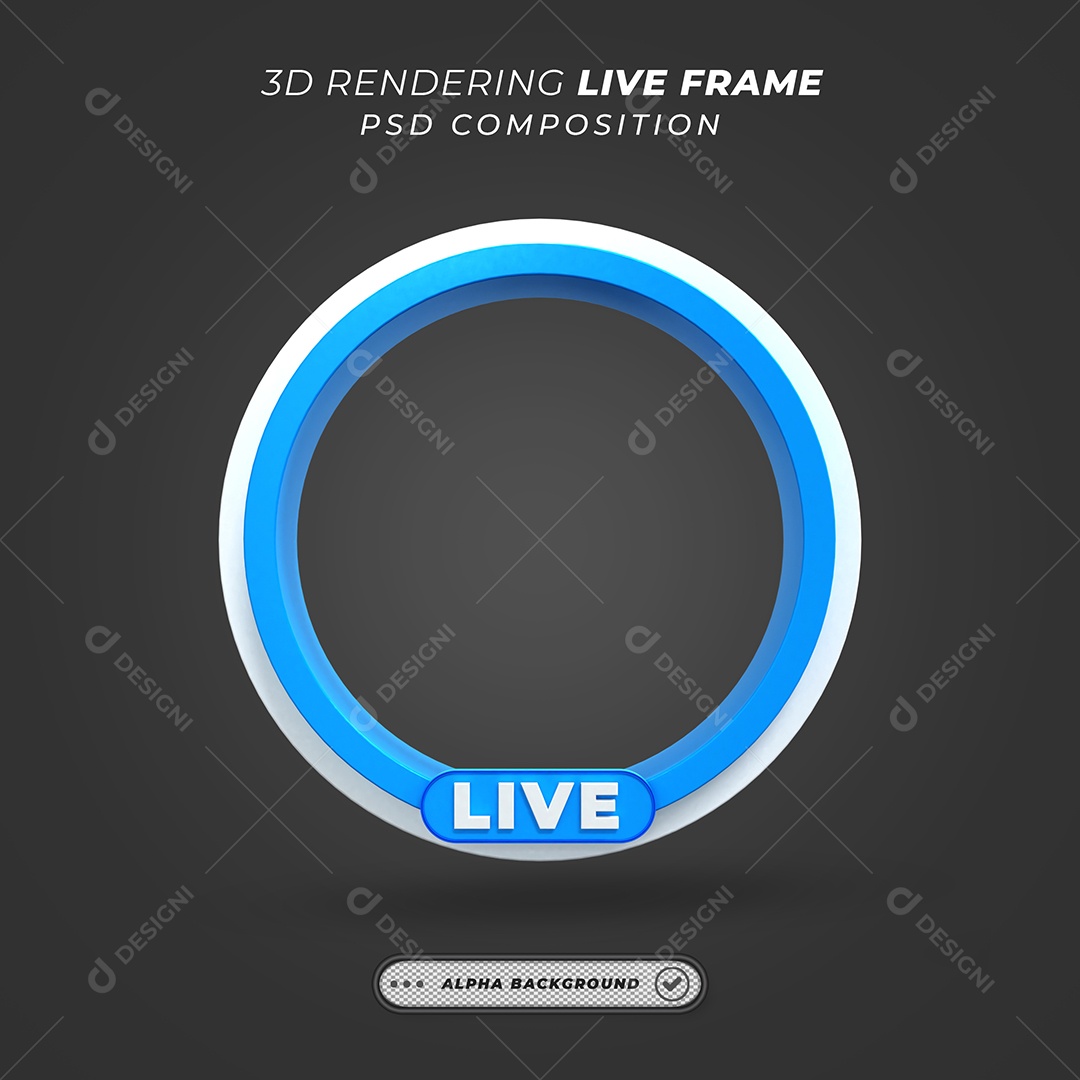 Quadro Círcular de Live do Zoom Elemento 3D Branco e Azul para Composição PSD