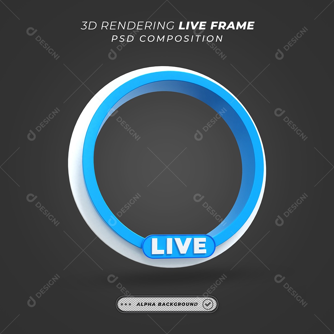 Quadro Círcular de Live do Zoom Elemento 3D Branco e Azul para Composição PSD
