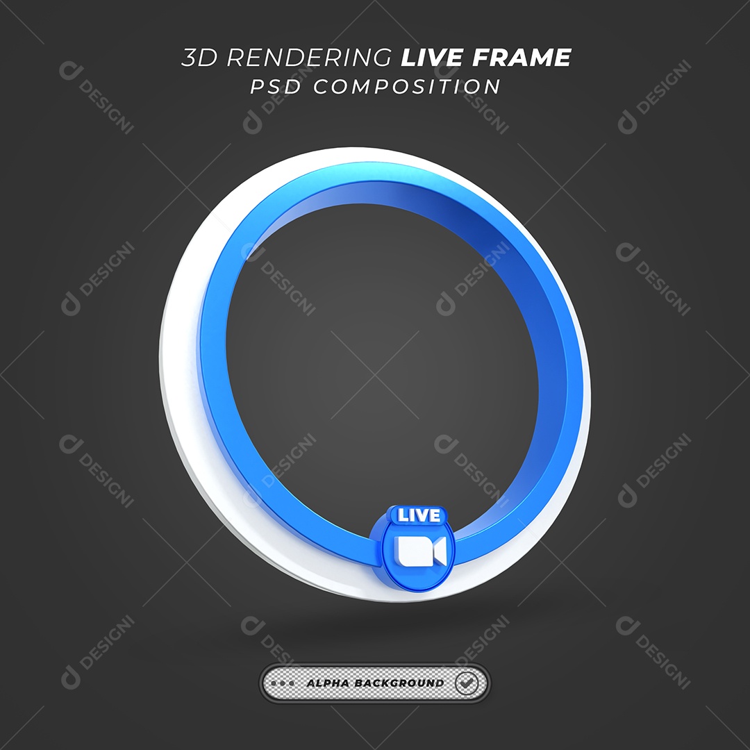 Quadro Círcular de Live do Zoom Elemento 3D Branco e Azul para Composição PSD