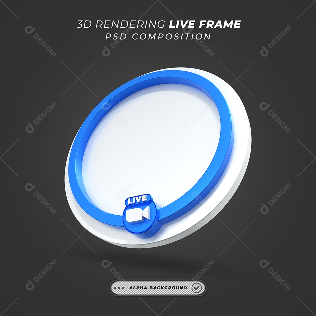 Quadro Círcular de Live do Zoom Elemento 3D Branco e Azul para Composição PSD