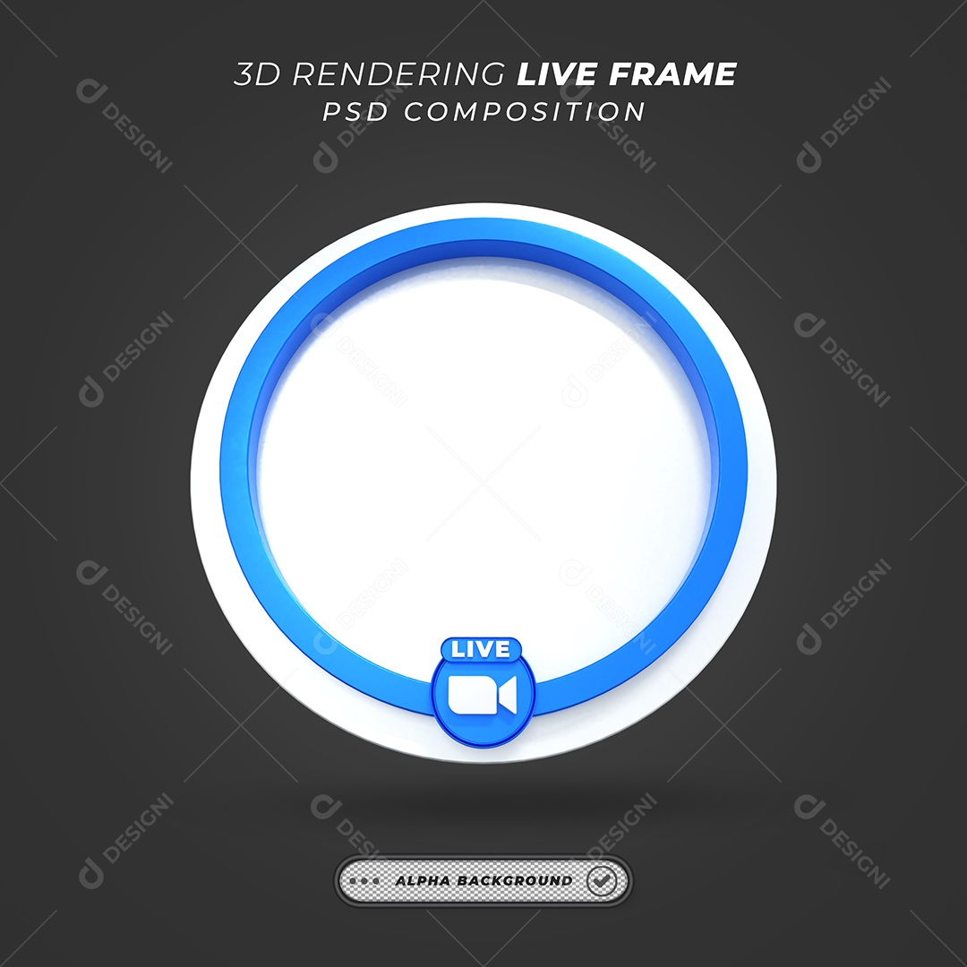 Quadro Círcular de Live do Zoom Elemento 3D Branco e Azul para Composição PSD