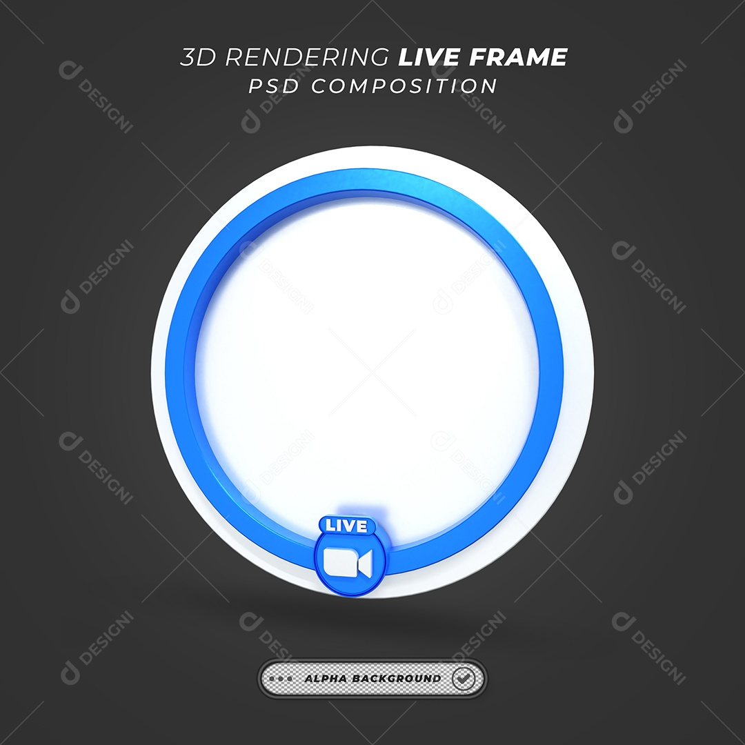 Quadro Círcular de Live do Zoom Elemento 3D Branco e Azul para Composição PSD