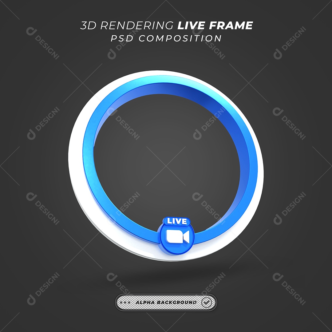 Quadro Círcular de Live do Zoom Elemento 3D Branco e Azul para Composição PSD
