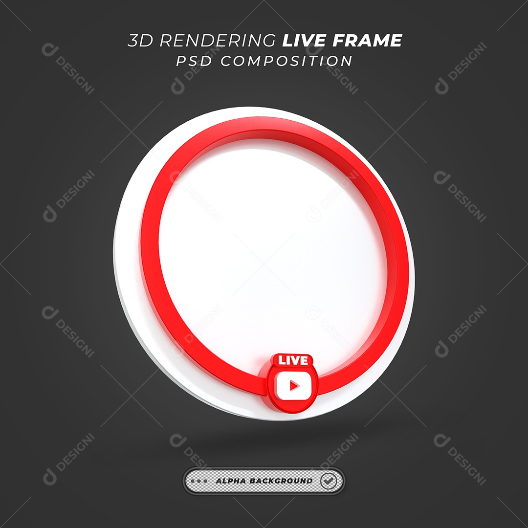 Circular Youtube Live Frame White and Red 3D Element for Compositing PSD