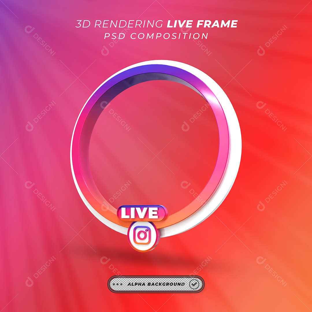 Quadro Círcular de Live do Instagram Elemento 3D Colorido para Composição PSD