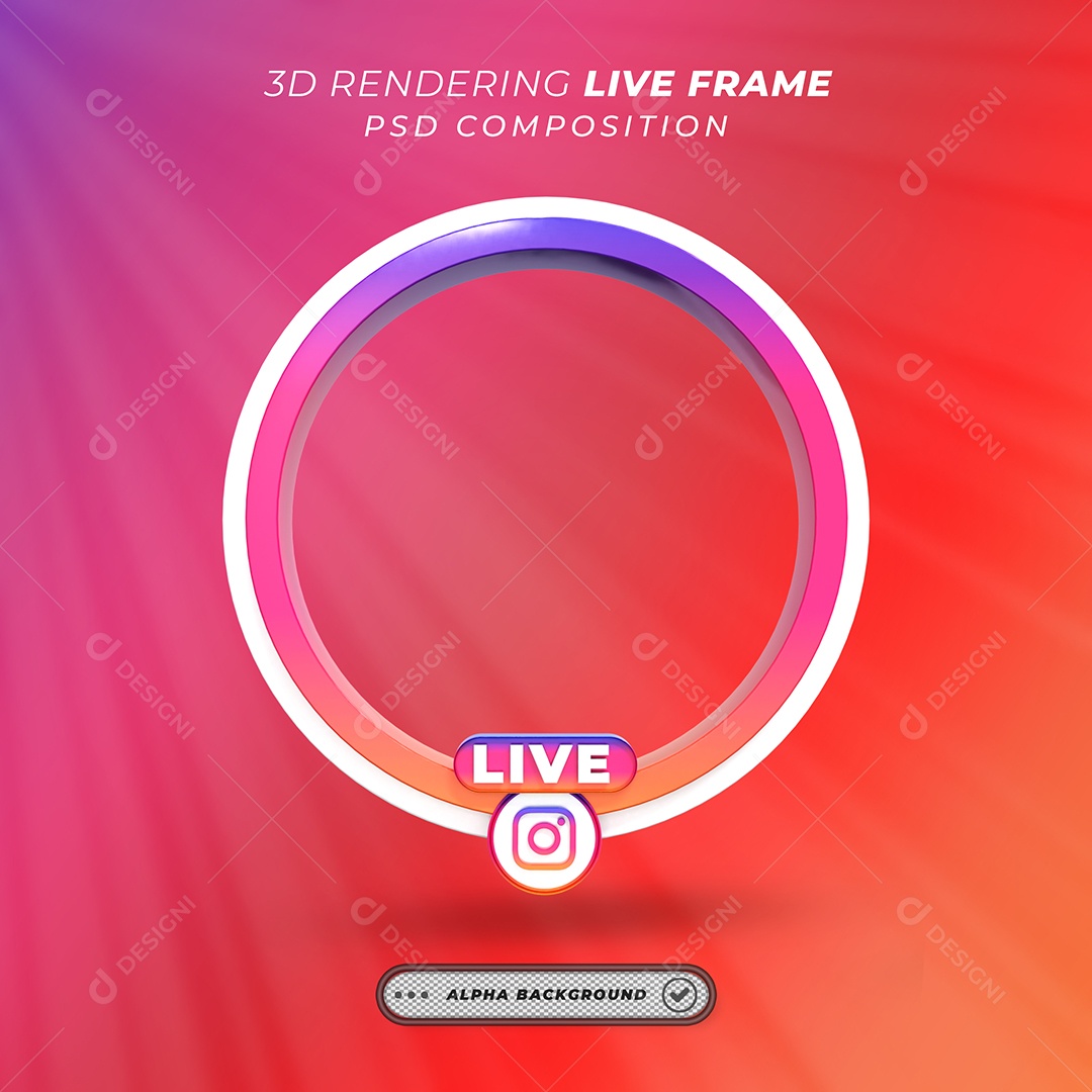 Quadro Círcular de Live do Instagram Elemento 3D Colorido para Composição PSD