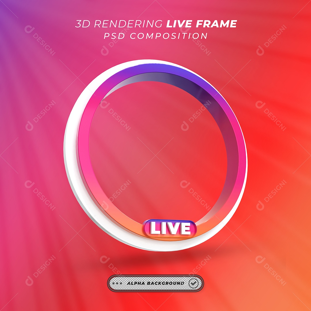 Quadro Círcular de Live do Instagram Elemento 3D Colorido para Composição PSD
