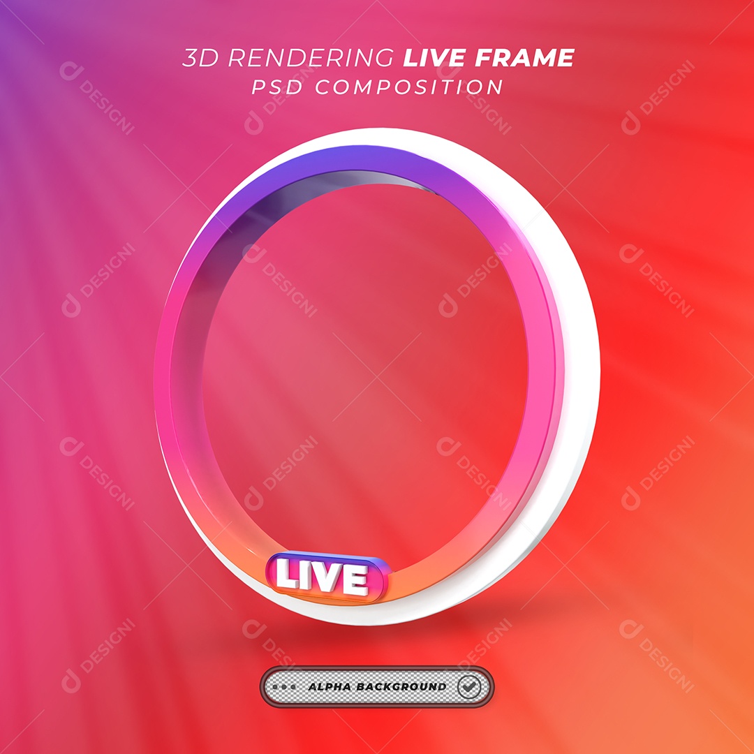 Quadro Círcular de Live do Instagram Elemento 3D Colorido para Composição PSD