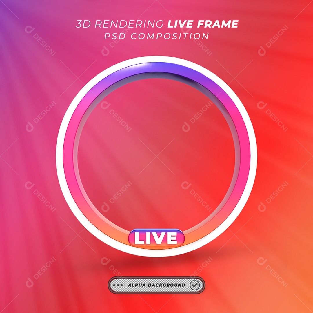 Quadro Círcular de Live do Instagram Elemento 3D Colorido para Composição PSD