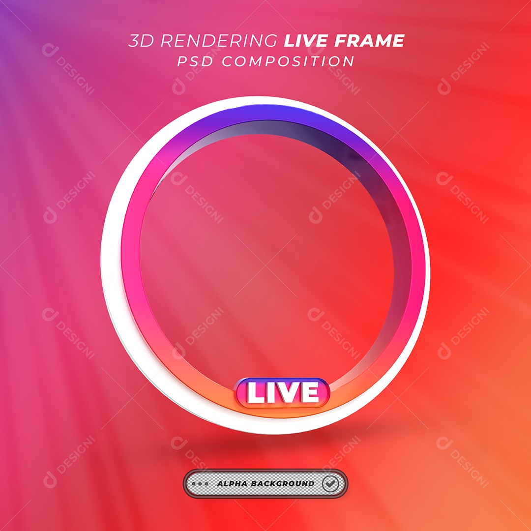 Quadro Círcular de Live do Instagram Elemento 3D Colorido para Composição PSD