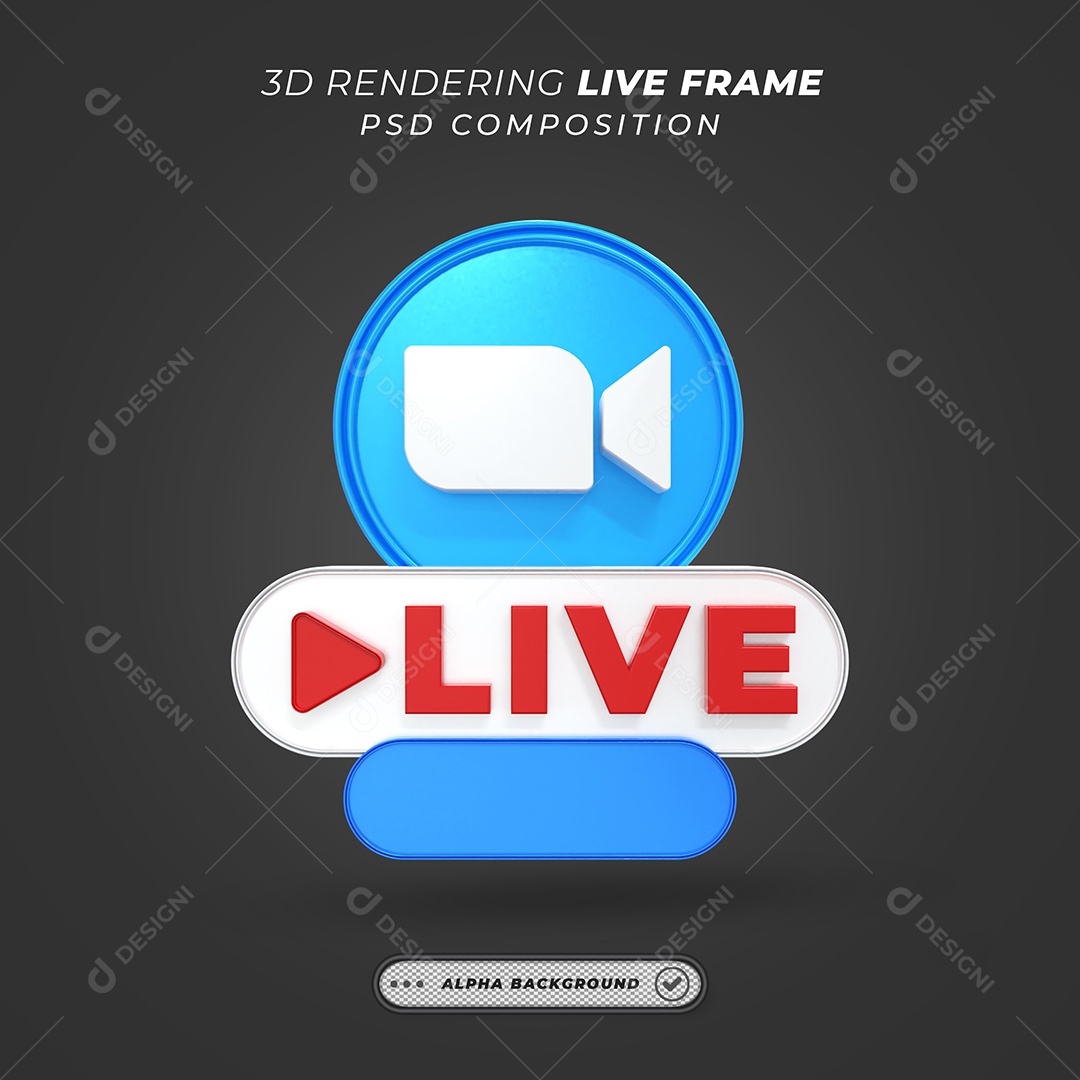 Selo 3D de Live do Zoom Azul para Composição PSD