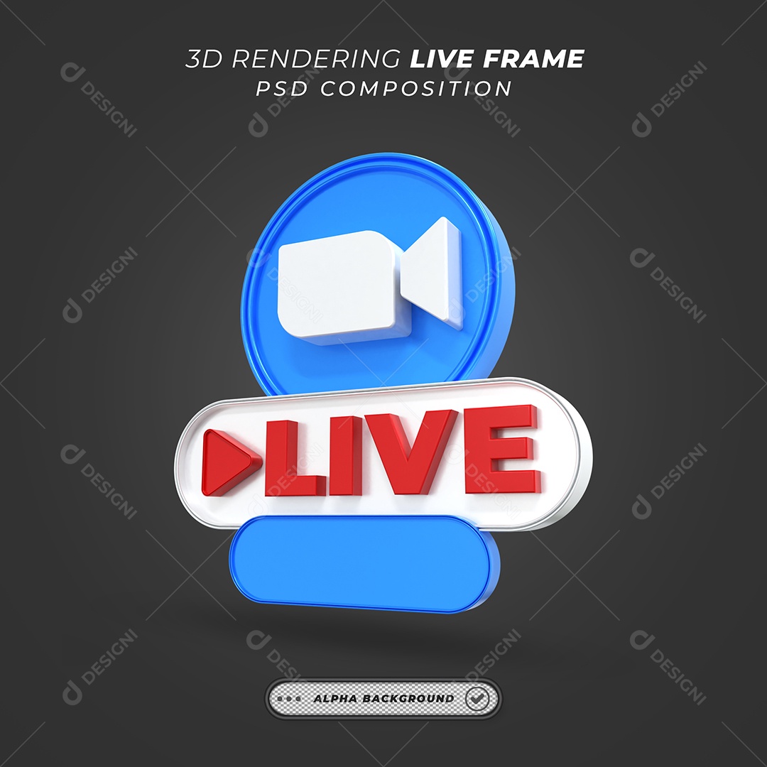 Selo 3D de Live do Zoom Azul para Composição PSD
