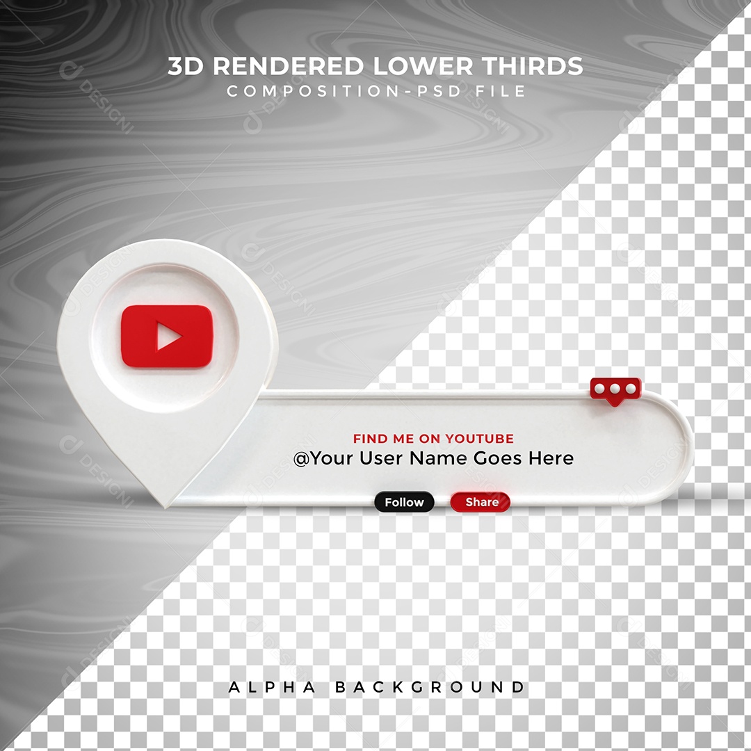 Tag de usuário Youtube Elemento 3D Para Composição PSD